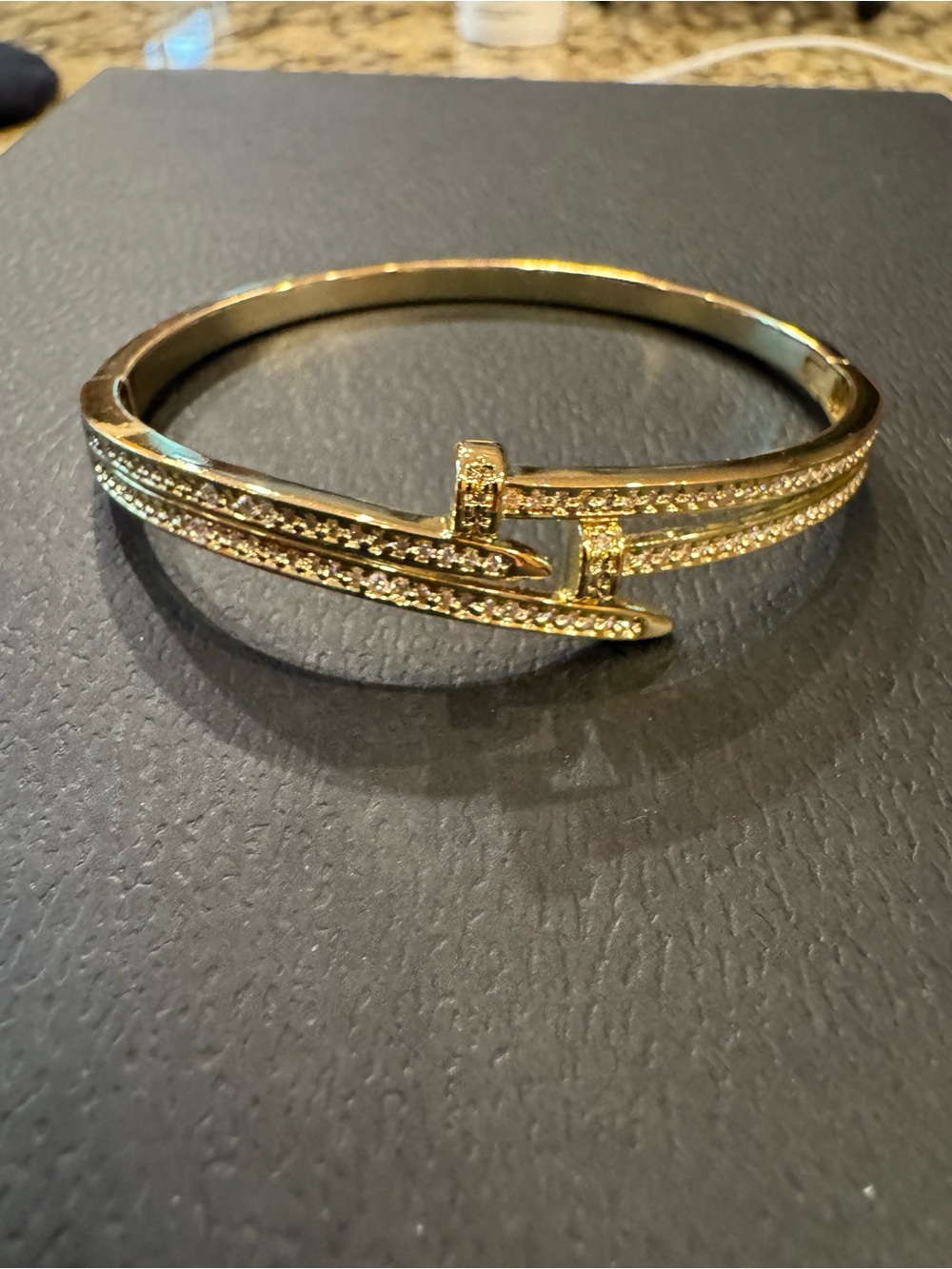 Gold Crystal Pave Nail-Style Bangle Bracelet - NWOT